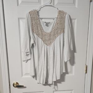American Rag Cream and Tan Lace Women's Blouse